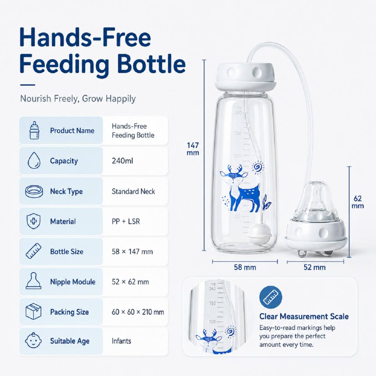 Premium Hands-Free Baby Bottle-240 ml (no pacifier )